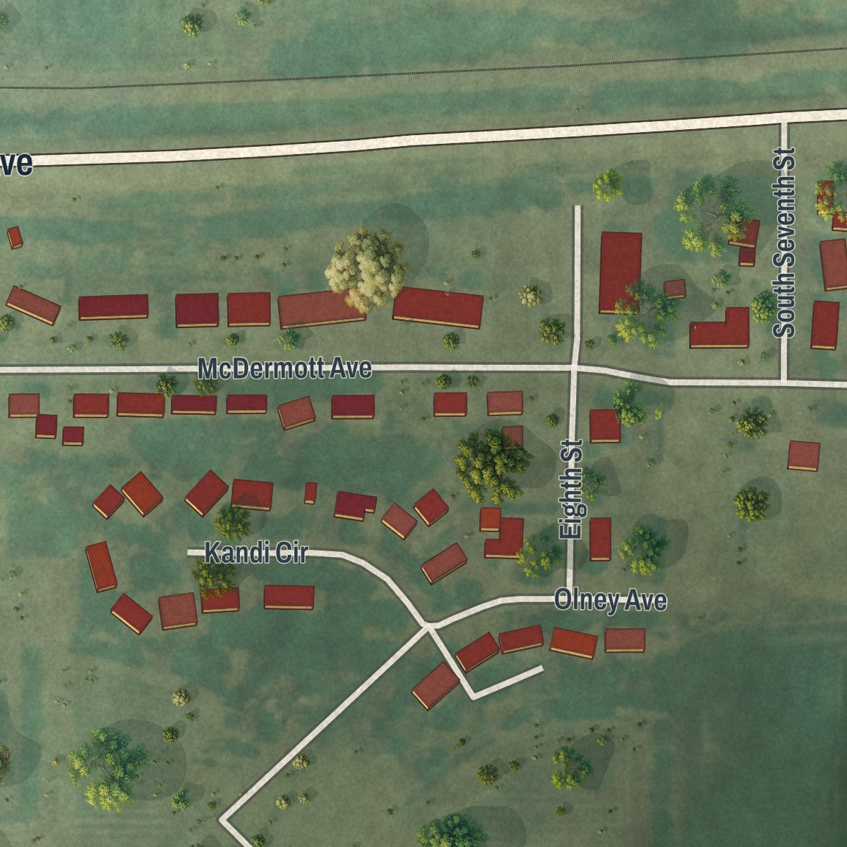 Second close-up of the map of Kandiyohi, Minnesota print showing more streets and buildings