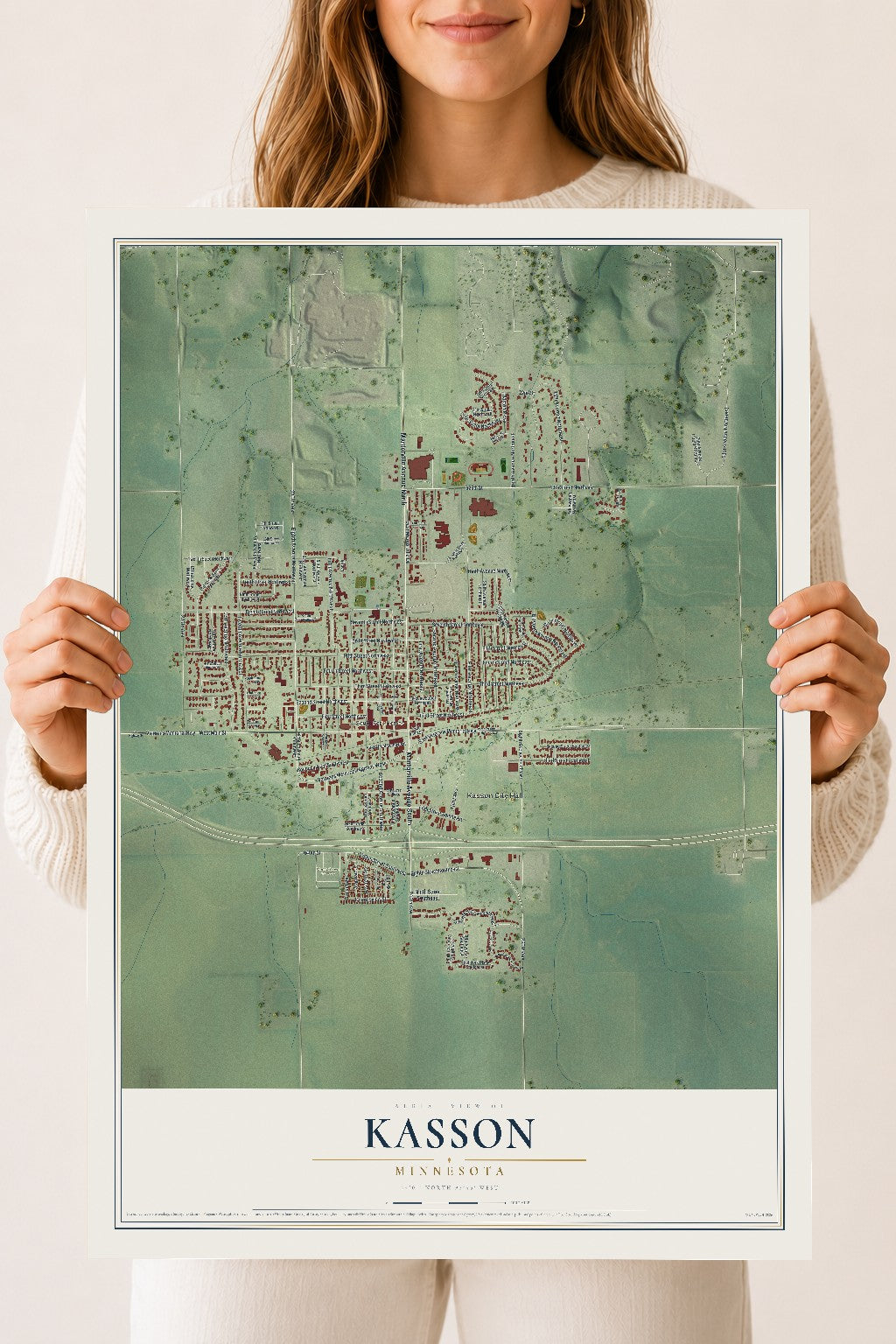 Map of Kasson, Minnesota, 18 x 24 inch unframed archival matte print
