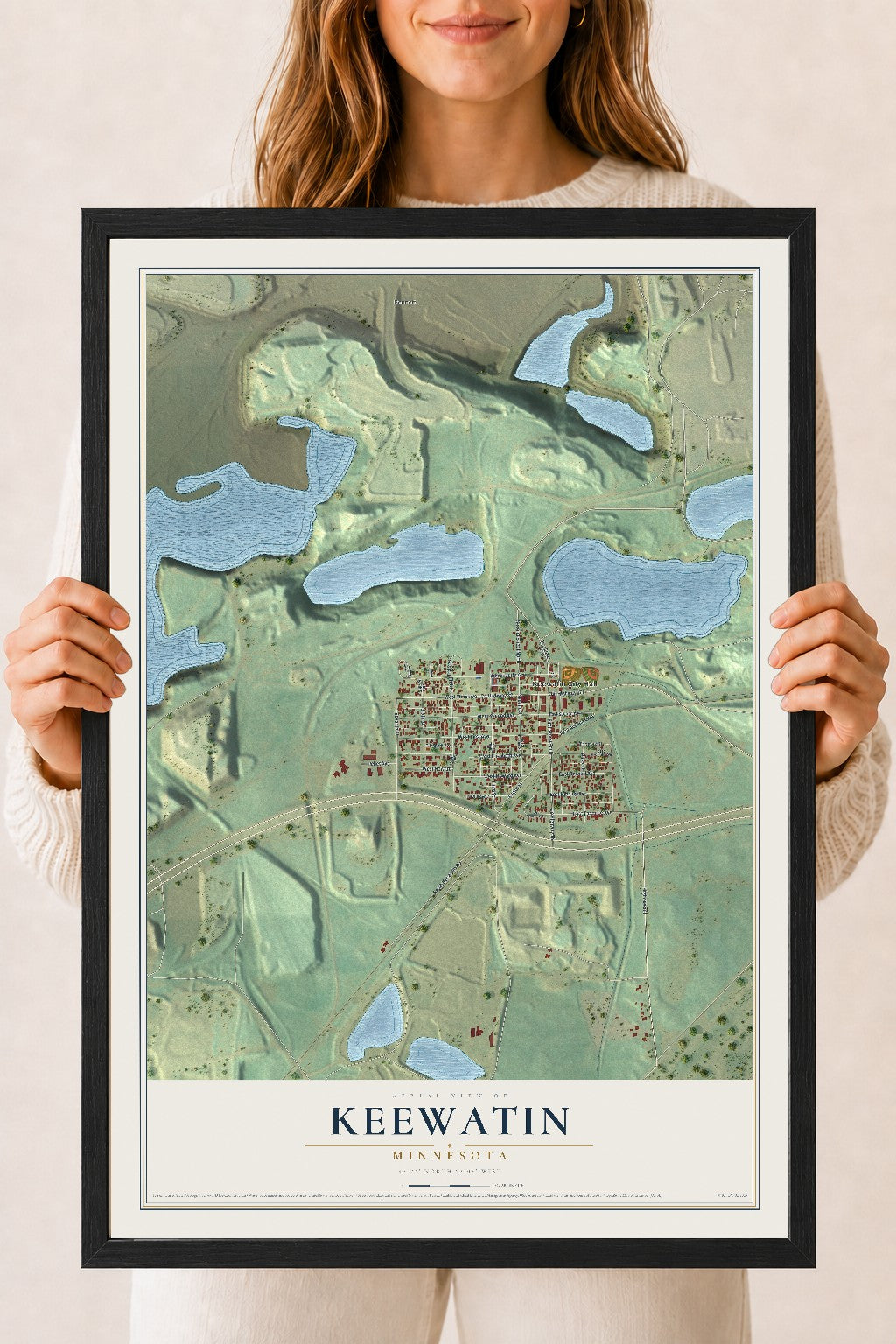 Map of Keewatin, Minnesota, 18 x 24 inch print in a black wood frame