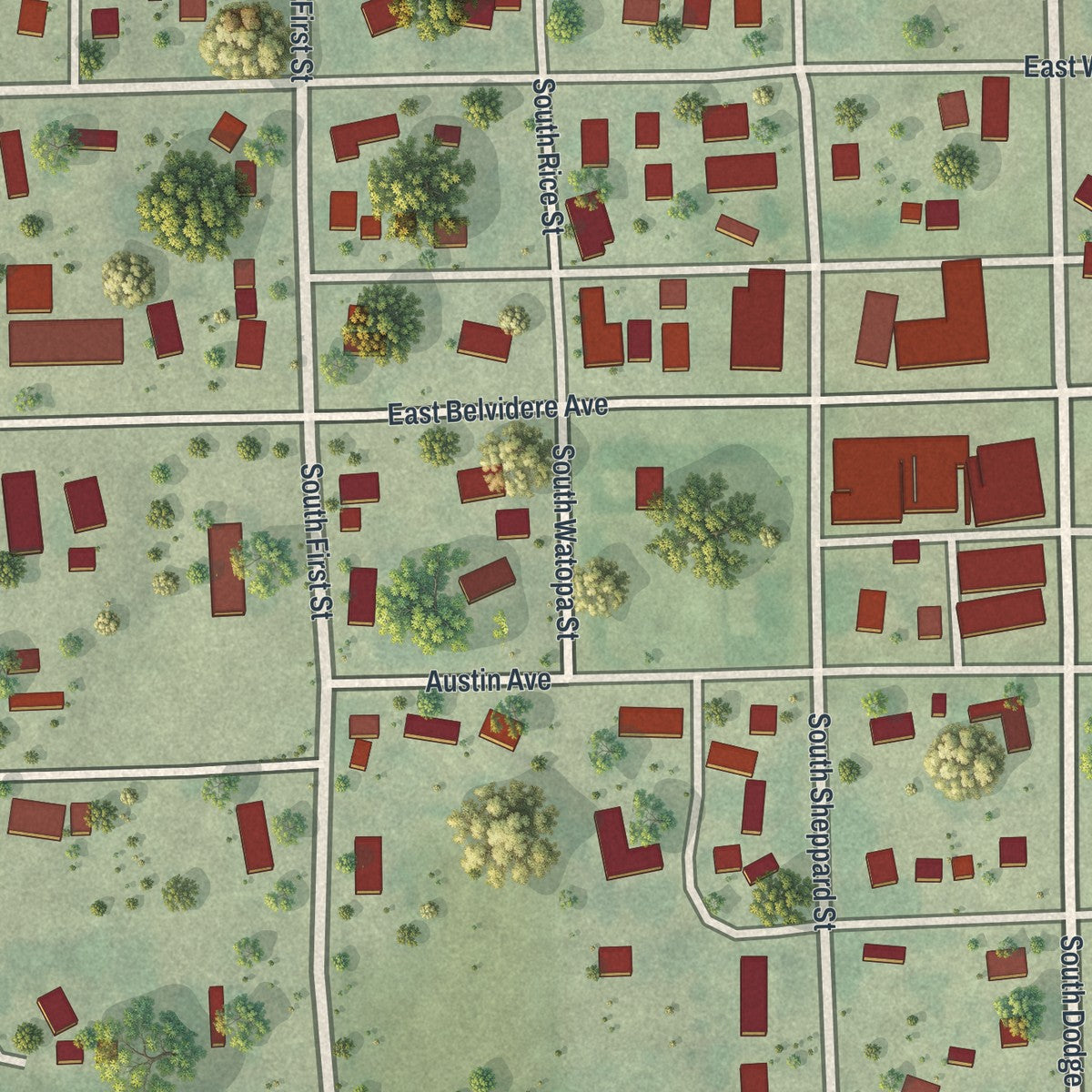 Close-up of the map of Kellogg, Minnesota print showing street and building detail