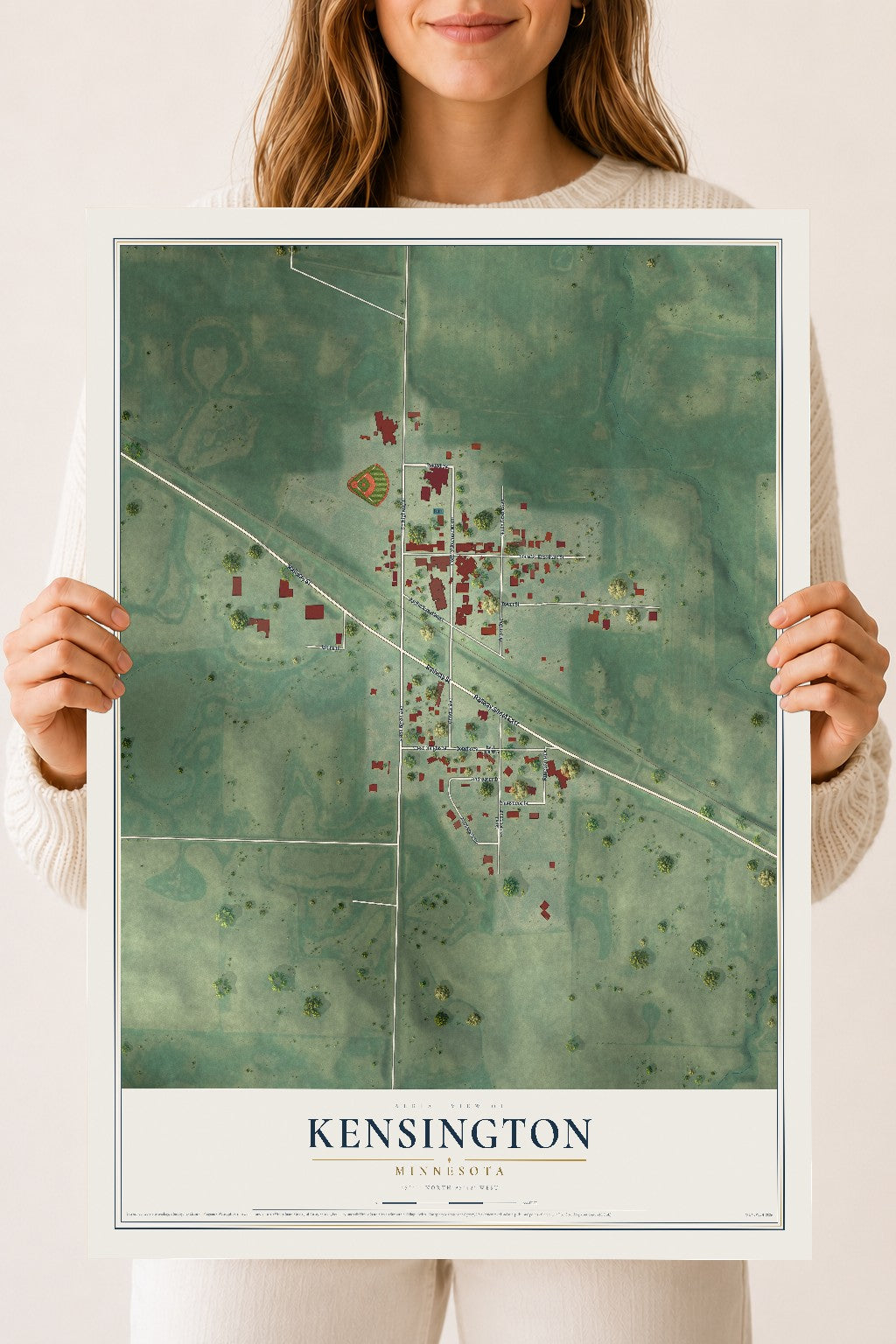 Map of Kensington, Minnesota, 18 x 24 inch unframed archival matte print