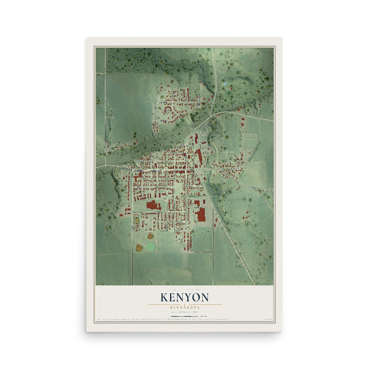 Map of Kenyon, Minnesota, 12 x 18 inch unframed archival matte print