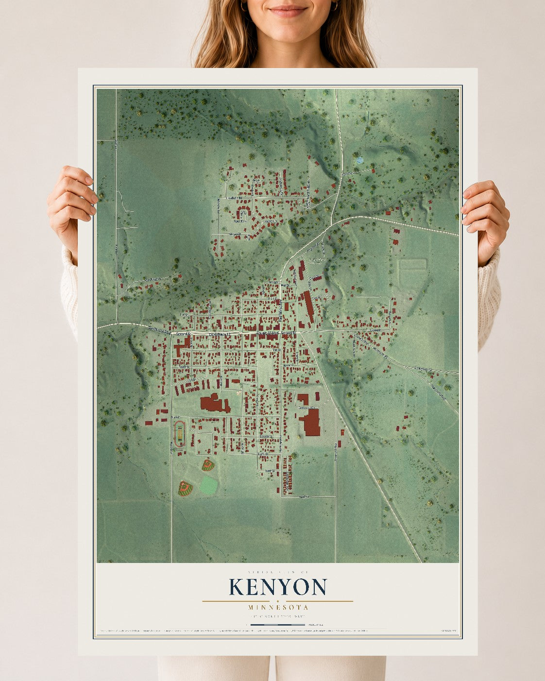 Map of Kenyon, Minnesota, 24 x 36 inch unframed archival matte print