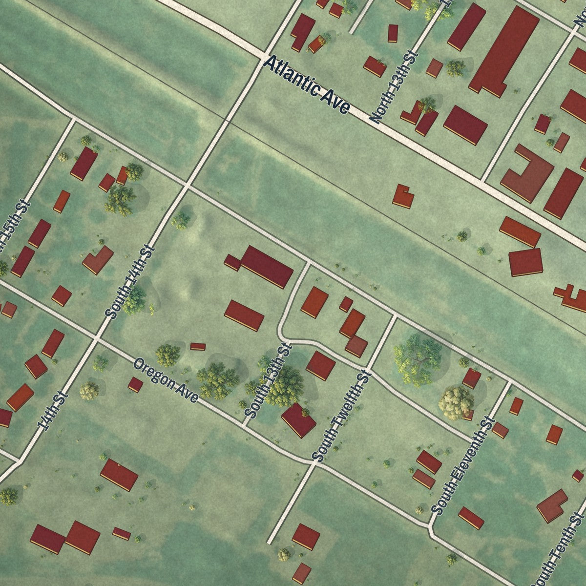 Second close-up of the map of Kerkhoven, Minnesota print showing more streets and buildings