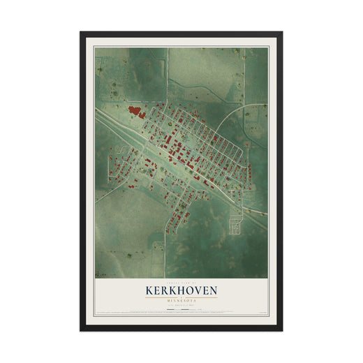 Map of Kerkhoven, Minnesota, 12 x 18 inch print in a black wood frame