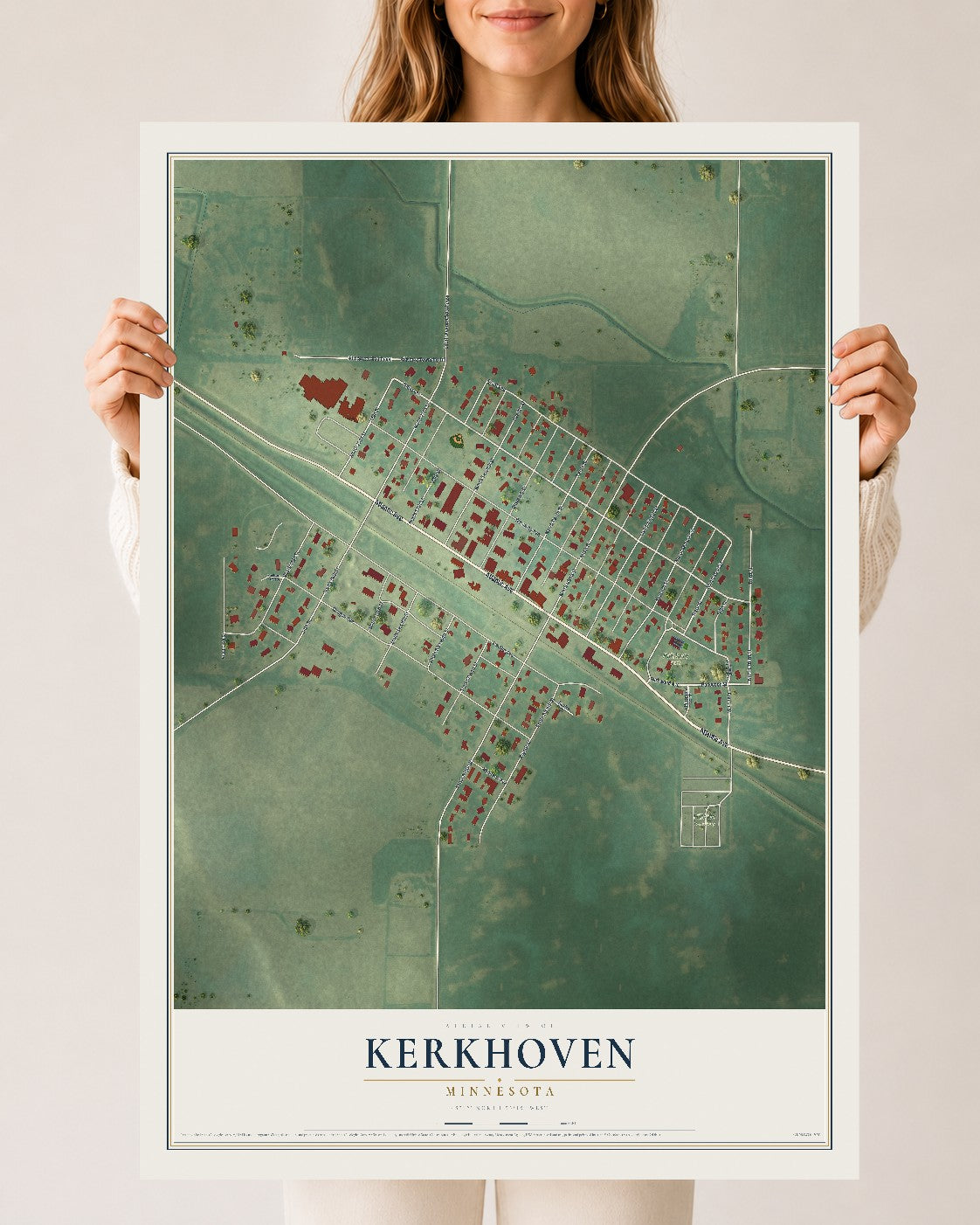 Map of Kerkhoven, Minnesota, 24 x 36 inch unframed archival matte print