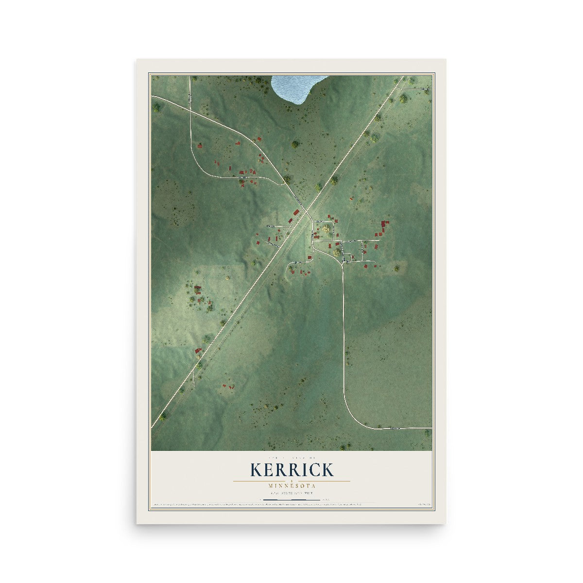Map of Kerrick, Minnesota, 12 x 18 inch unframed archival matte print