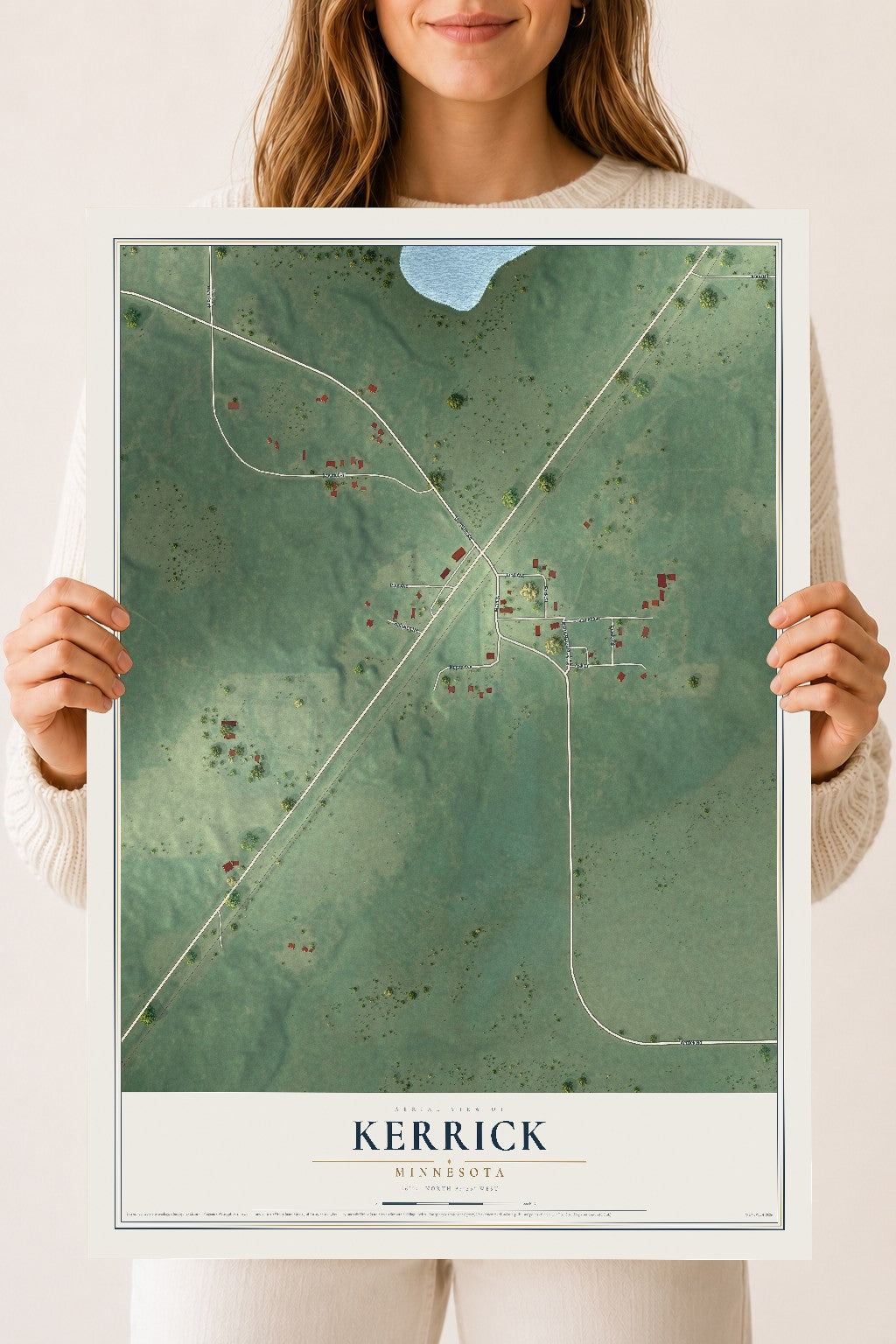 Map of Kerrick, Minnesota, 18 x 24 inch unframed archival matte print