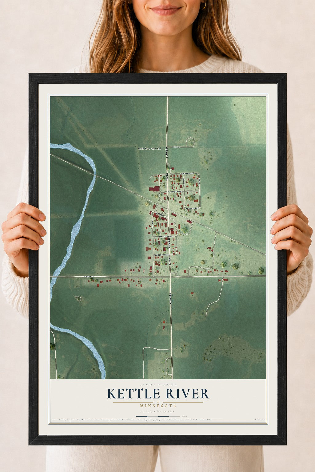 Map of Kettle River, Minnesota, 18 x 24 inch print in a black wood frame