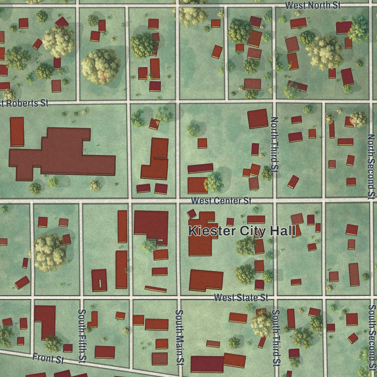 Close-up of the map of Kiester, Minnesota print showing street and building detail