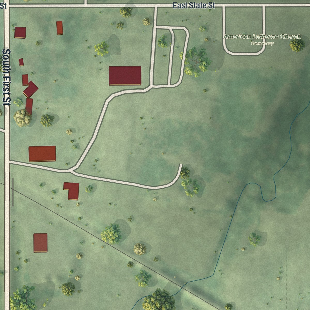 Second close-up of the map of Kiester, Minnesota print showing more streets and buildings