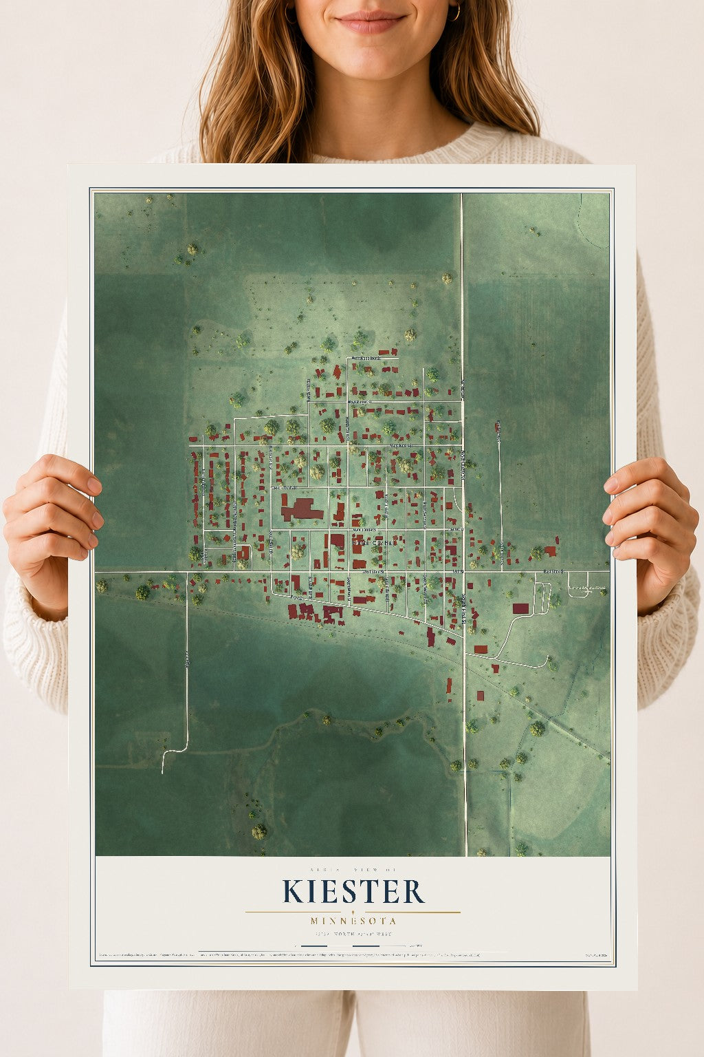 Map of Kiester, Minnesota, 18 x 24 inch unframed archival matte print