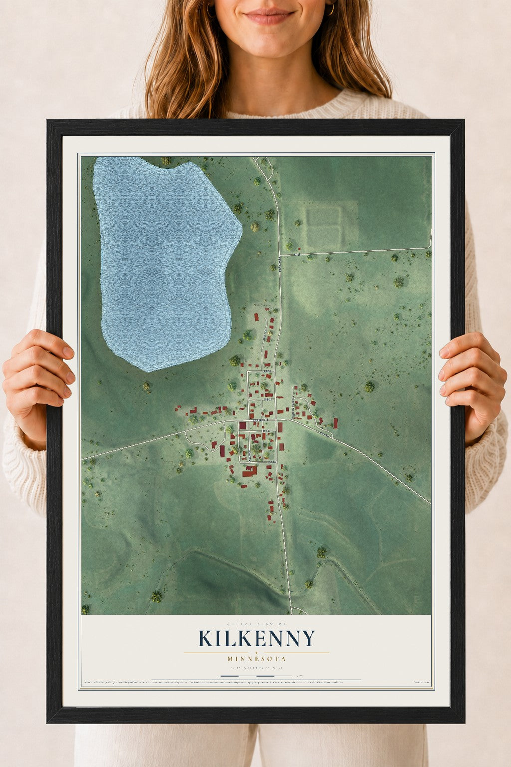 Map of Kilkenny, Minnesota, 18 x 24 inch print in a black wood frame