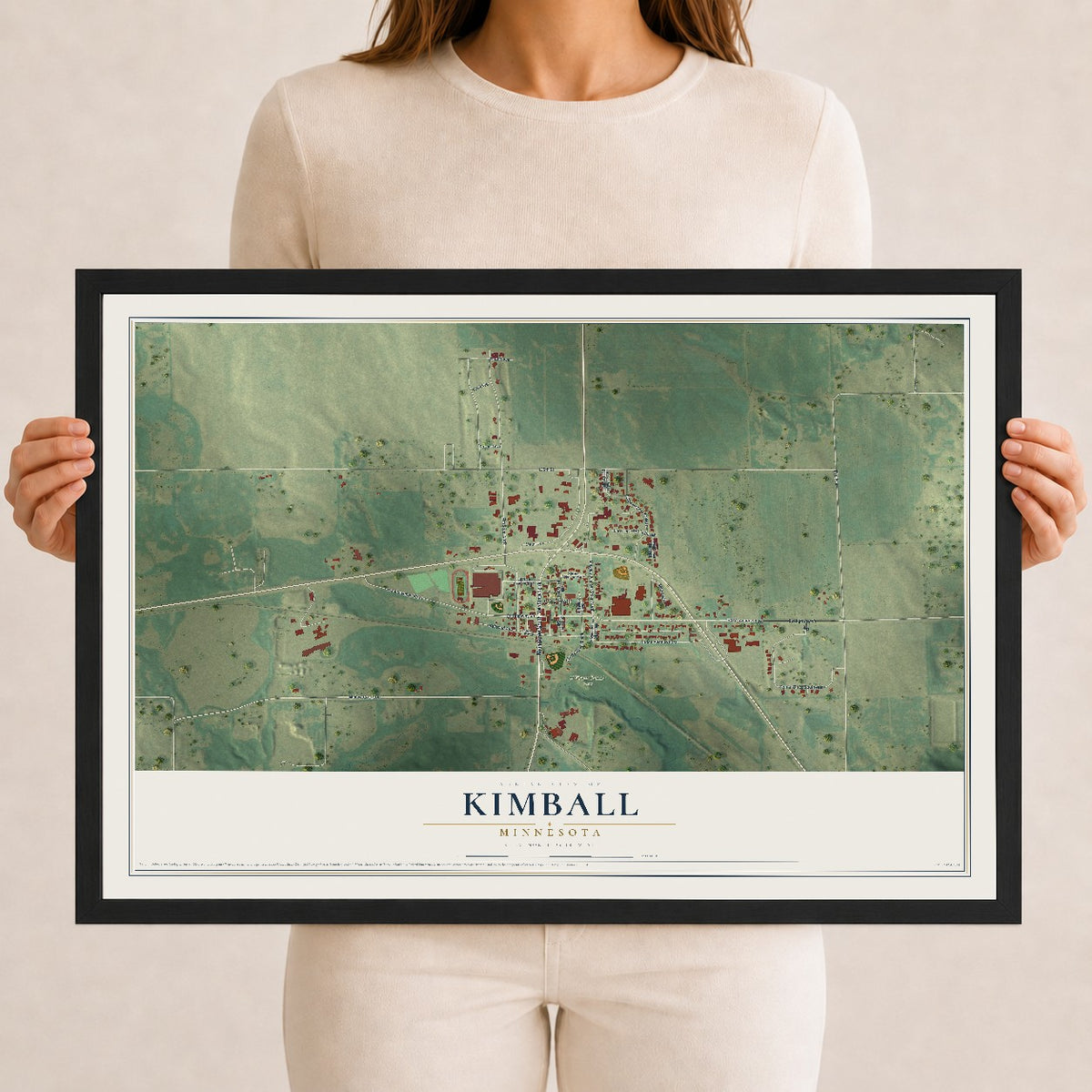 Map of Kimball, Minnesota, 12 x 18 inch print in a black wood frame