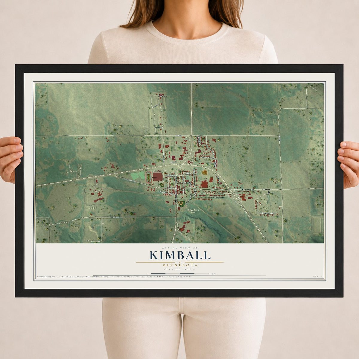 Map of Kimball, Minnesota, 18 x 24 inch print in a black wood frame