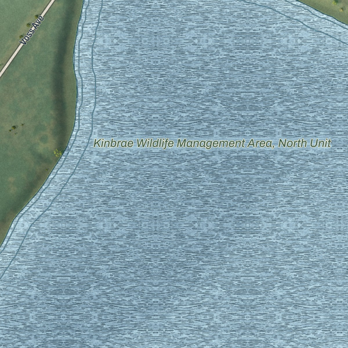 Close-up of the map of Kinbrae, Minnesota print showing street and building detail