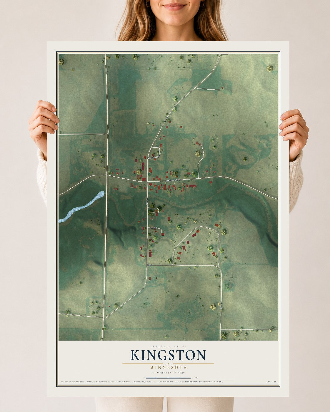 Map of Kingston, Minnesota, 24 x 36 inch unframed archival matte print