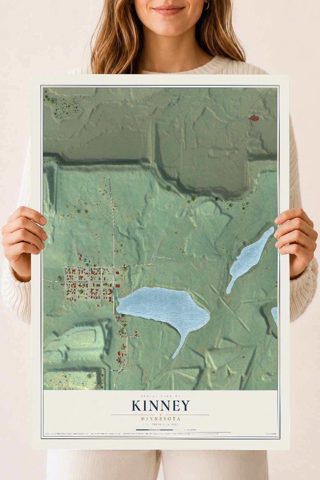 Map of Kinney, Minnesota, 18 x 24 inch unframed archival matte print