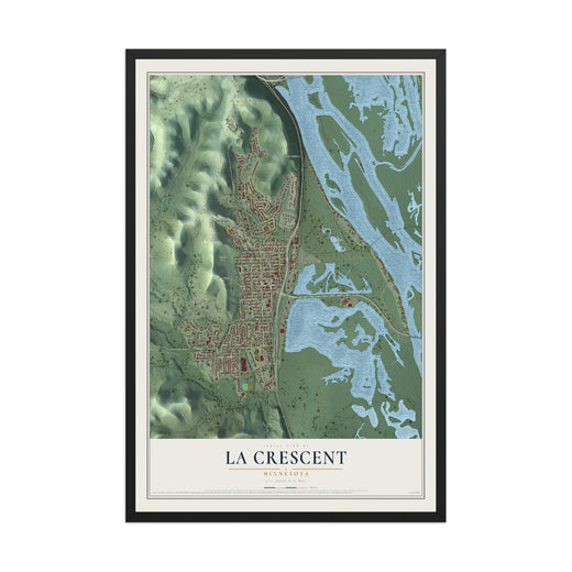 Map of La Crescent, Minnesota, 12 x 18 inch print in a black wood frame