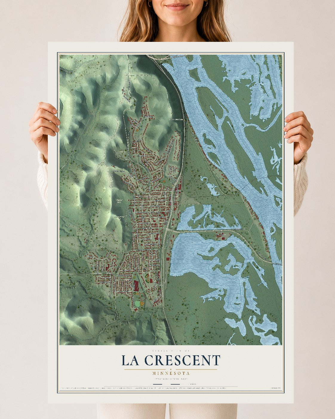 Map of La Crescent, Minnesota, 24 x 36 inch unframed archival matte print