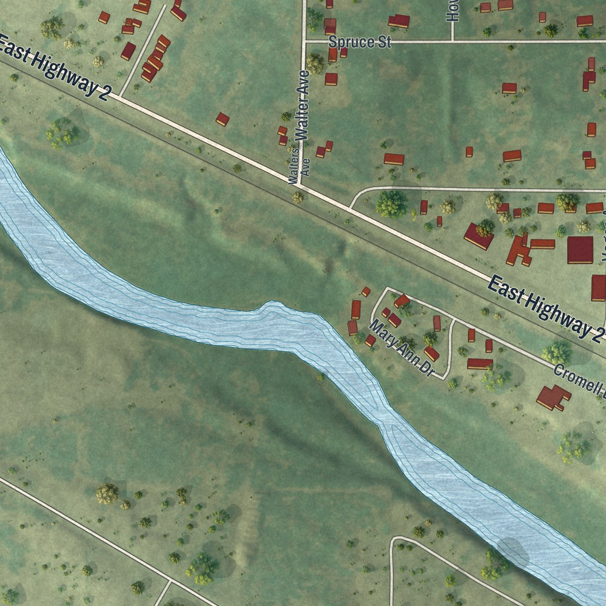 Second close-up of the map of La Prairie, Minnesota print showing more streets and buildings