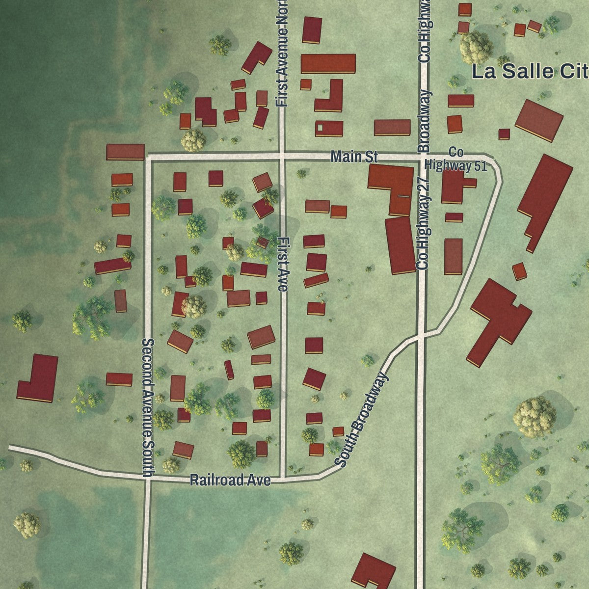 Close-up of the map of La Salle, Minnesota print showing street and building detail
