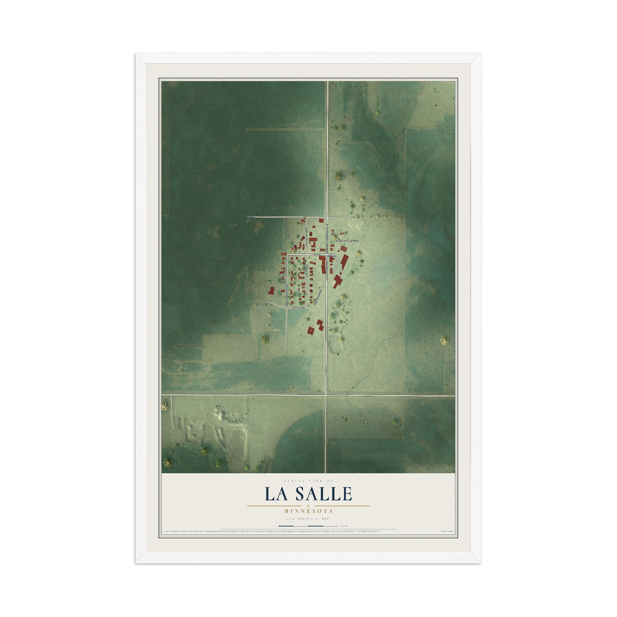 Map of La Salle, Minnesota, 12 x 18 inch print in a white wood frame