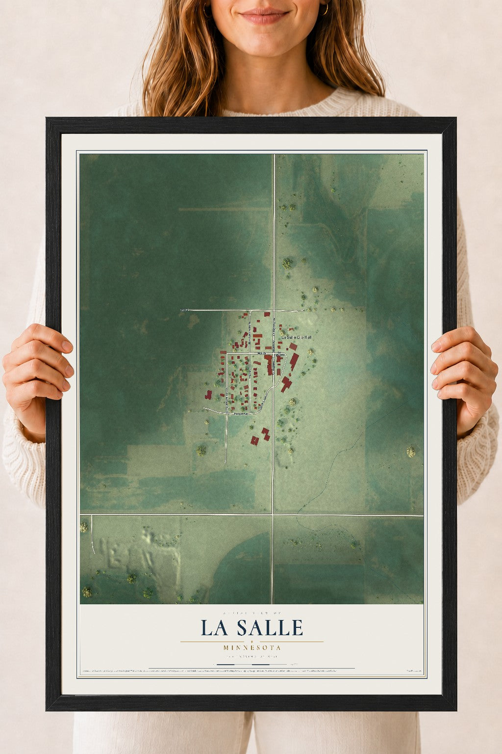 Map of La Salle, Minnesota, 18 x 24 inch print in a black wood frame