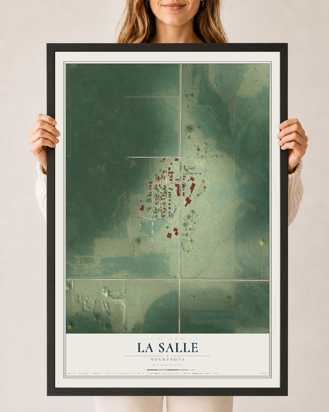 Map of La Salle, Minnesota, 24 x 36 inch print in a black wood frame
