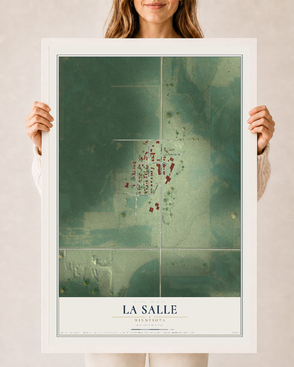 Map of La Salle, Minnesota, 24 x 36 inch print in a white wood frame