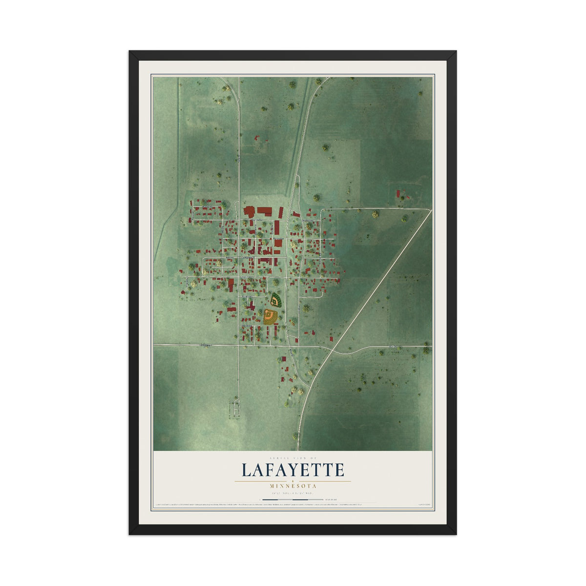 Map of Lafayette, Minnesota, 12 x 18 inch print in a black wood frame