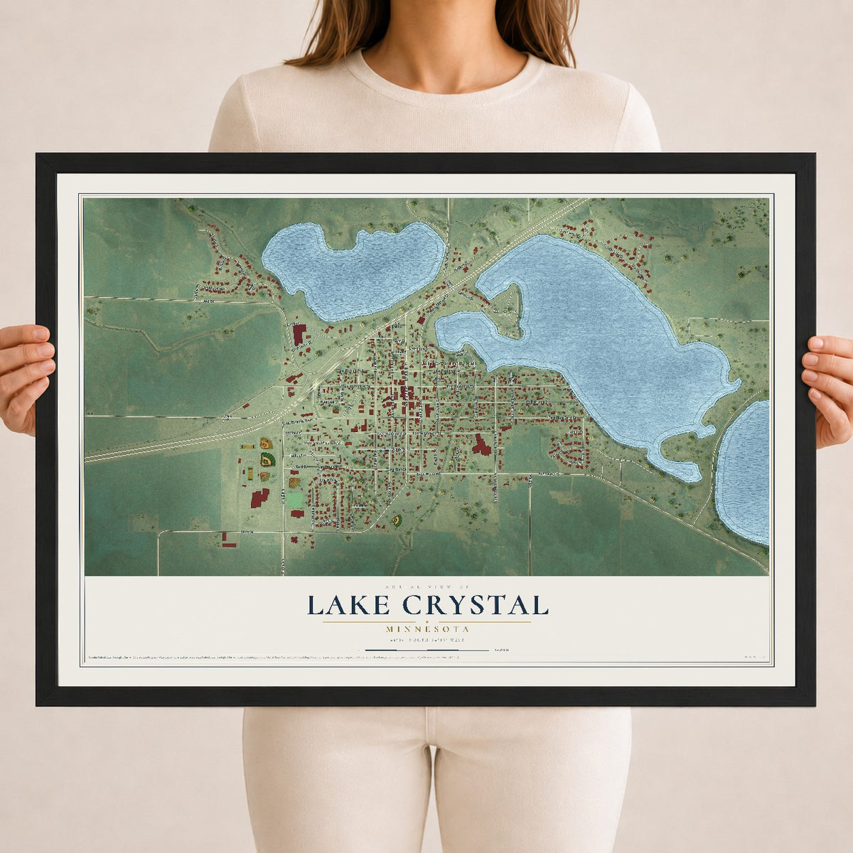 Map of Lake Crystal, Minnesota, 18 x 24 inch print in a black wood frame