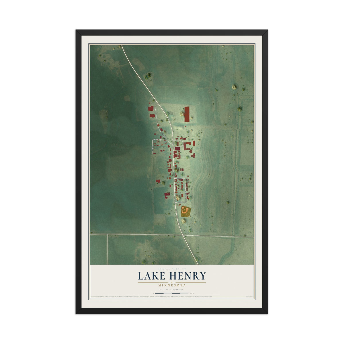 Map of Lake Henry, Minnesota, 12 x 18 inch print in a black wood frame