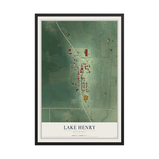 Map of Lake Henry, Minnesota, 12 x 18 inch print in a black wood frame