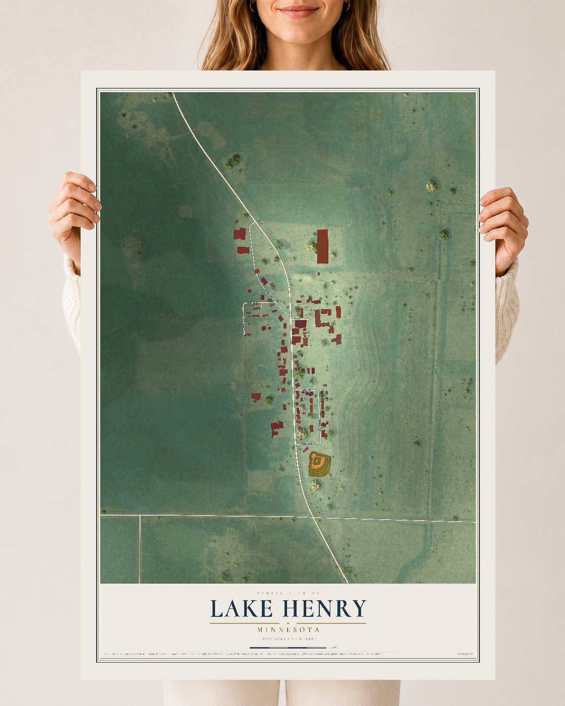 Map of Lake Henry, Minnesota, 24 x 36 inch unframed archival matte print
