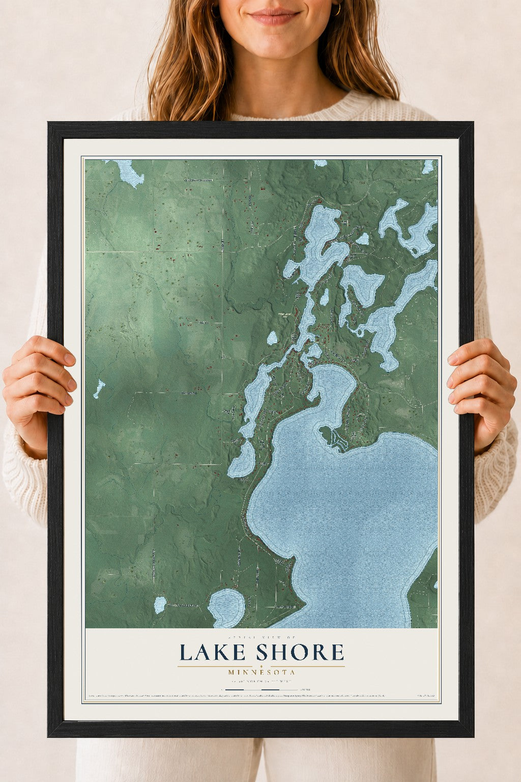 Map of Lake Shore, Minnesota, 18 x 24 inch print in a black wood frame
