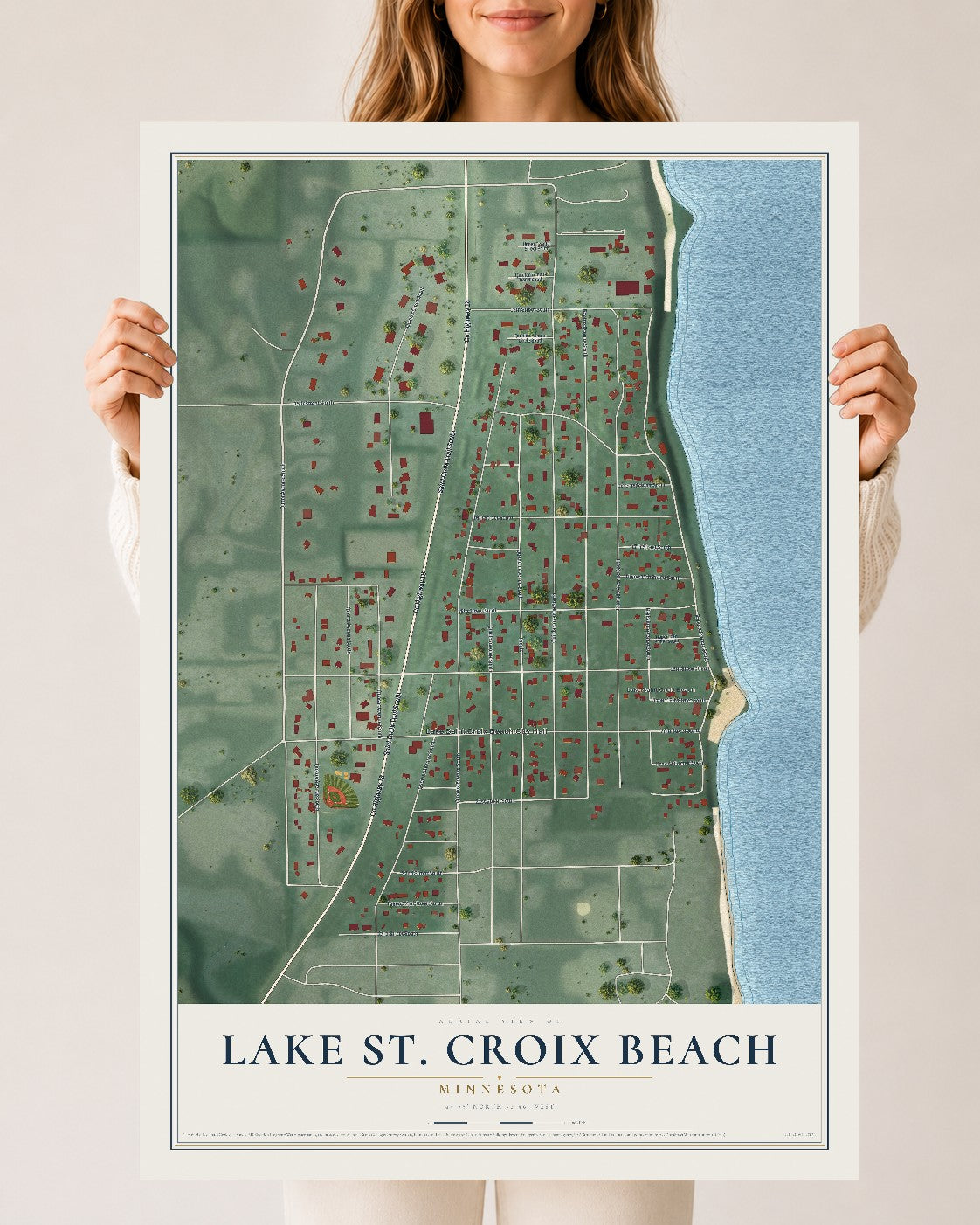 Map of Lake St. Croix Beach, Minnesota, 24 x 36 inch unframed archival matte print