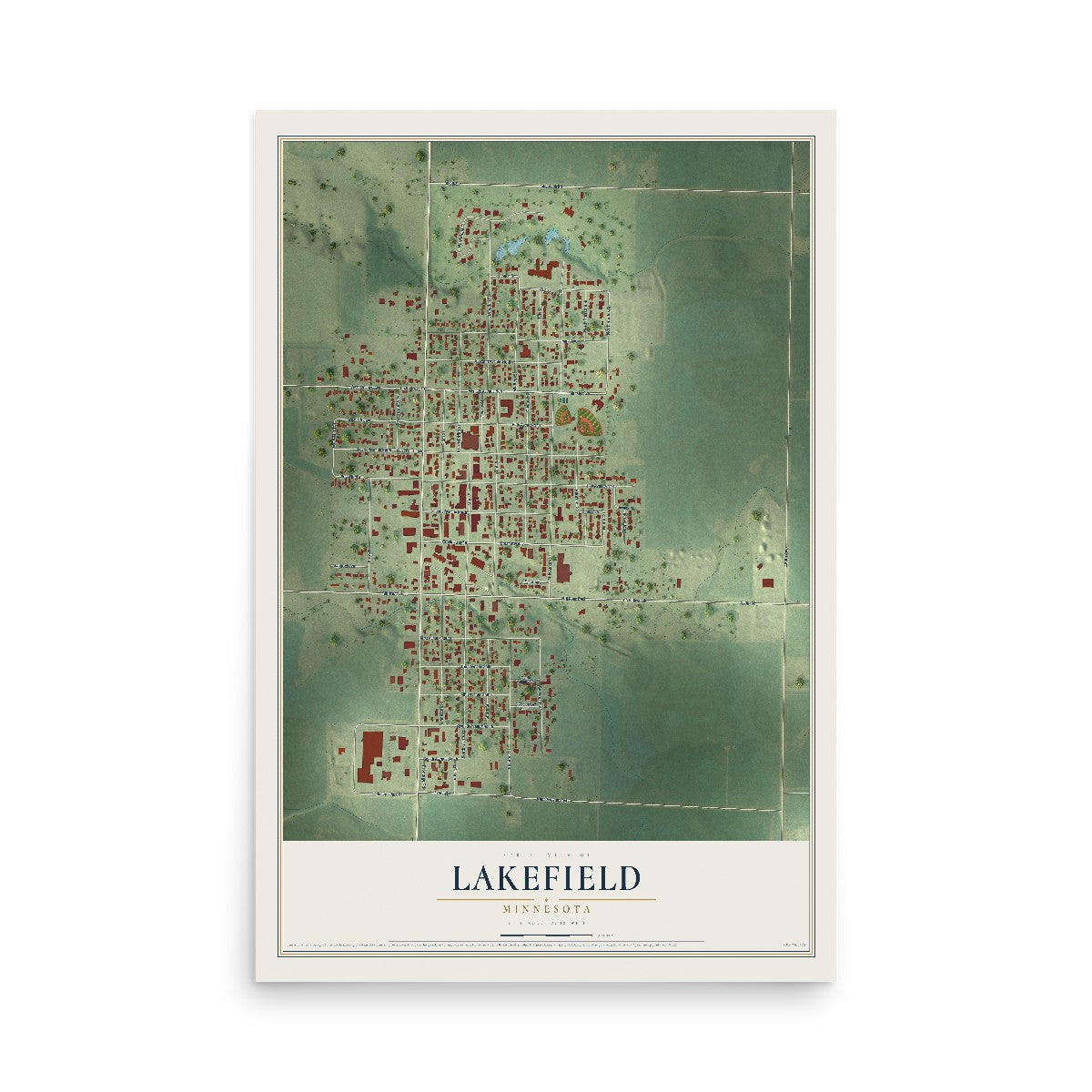 Map of Lakefield, Minnesota, 12 x 18 inch unframed archival matte print