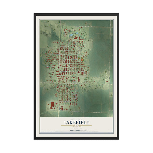 Map of Lakefield, Minnesota, 12 x 18 inch print in a black wood frame