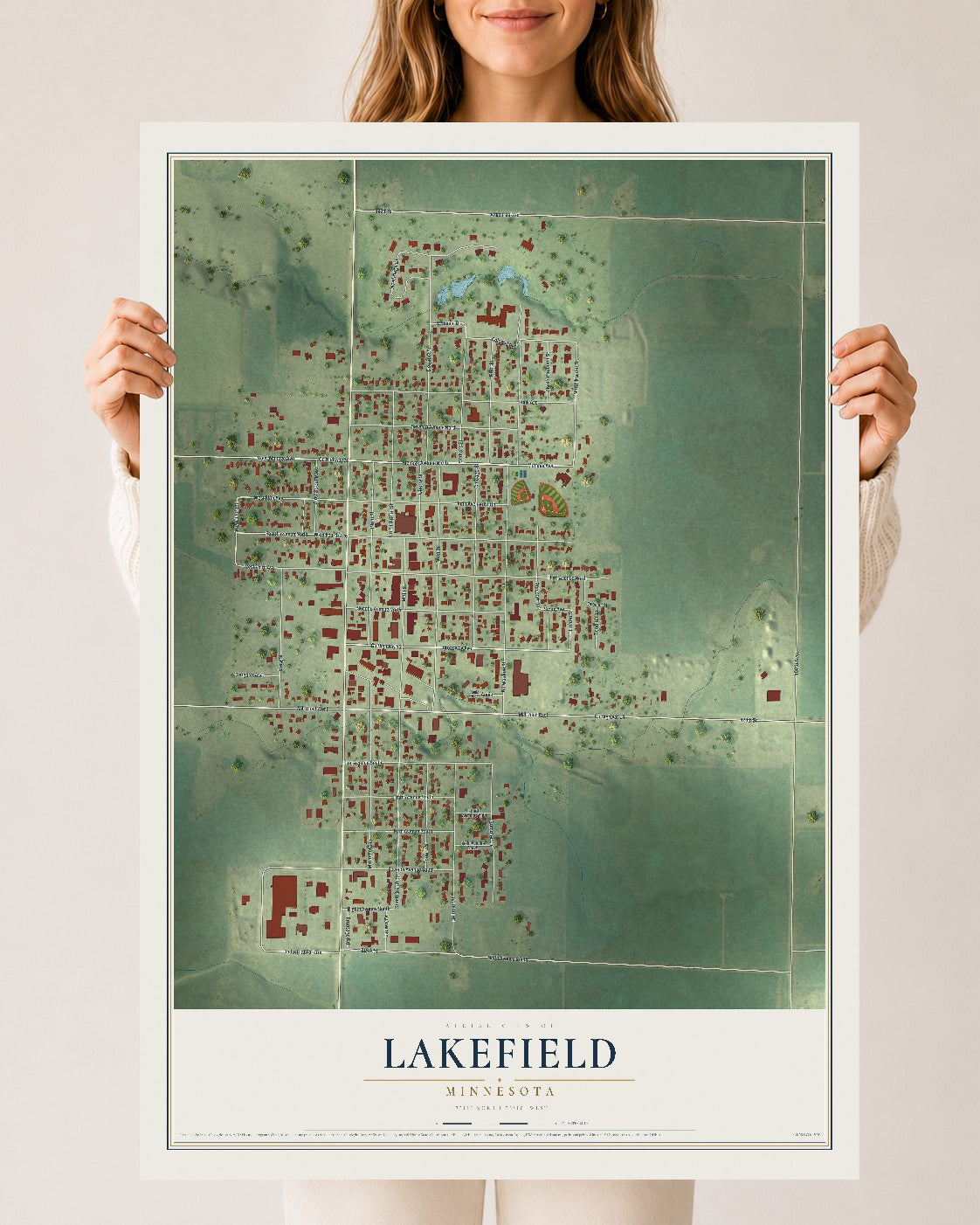 Map of Lakefield, Minnesota, 24 x 36 inch unframed archival matte print