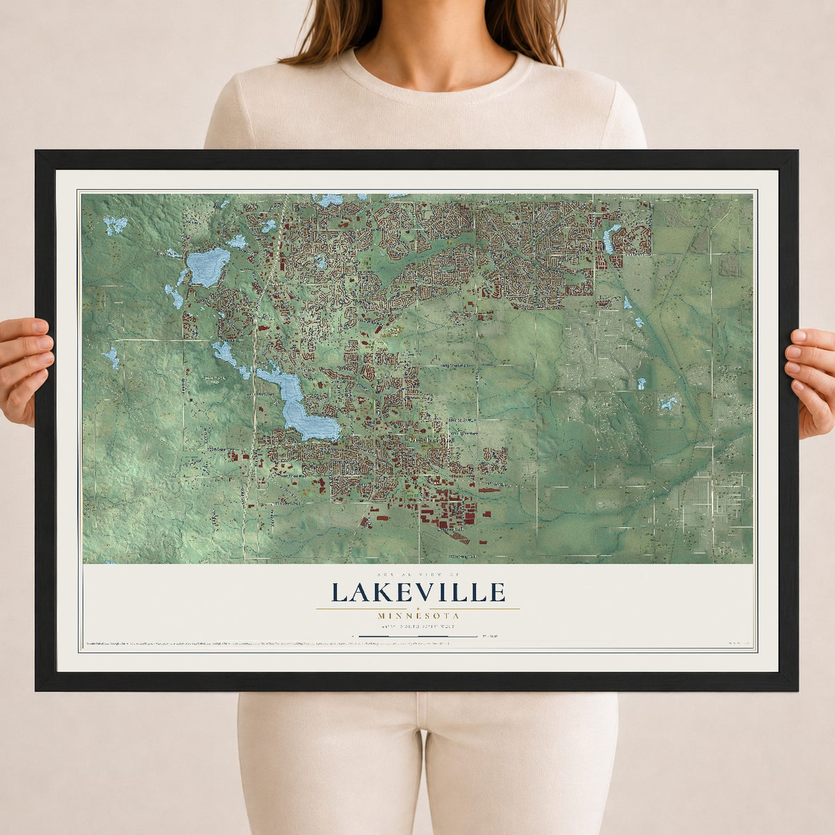 Map of Lakeville, Minnesota, 18 x 24 inch print in a black wood frame