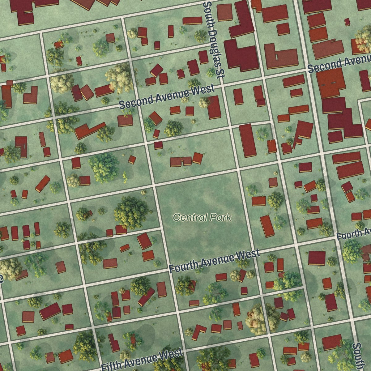 Close-up of the map of Lamberton, Minnesota print showing street and building detail