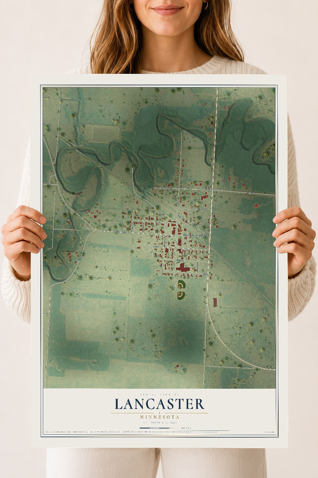 Map of Lancaster, Minnesota, 18 x 24 inch unframed archival matte print