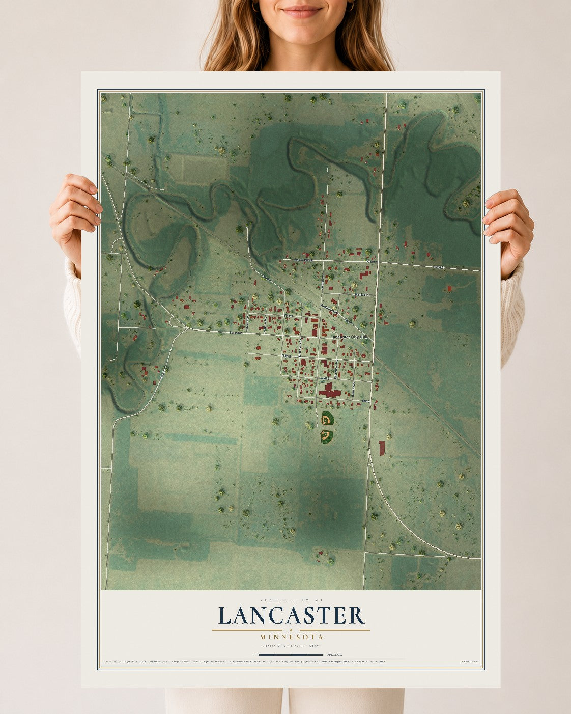 Map of Lancaster, Minnesota, 24 x 36 inch unframed archival matte print