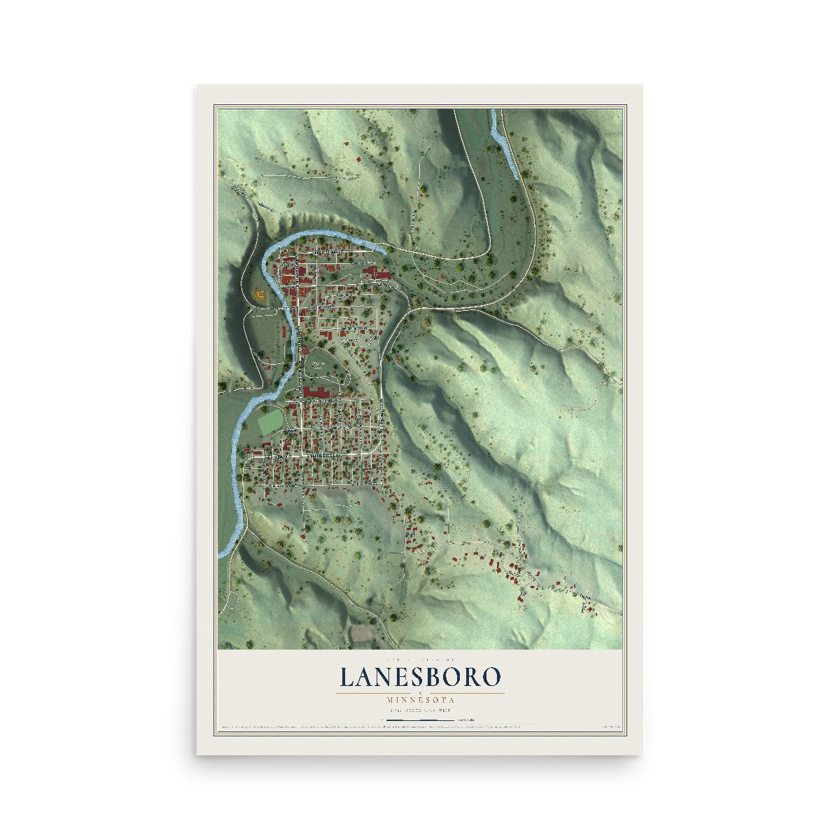 Map of Lanesboro, Minnesota, 12 x 18 inch unframed archival matte print