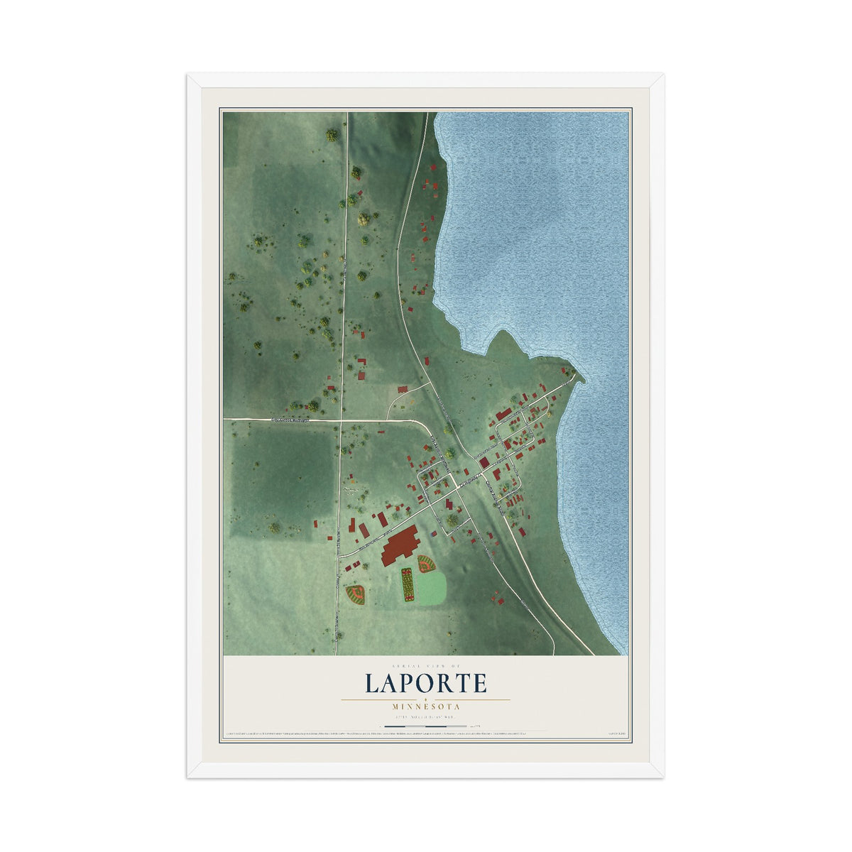 Map of Laporte, Minnesota, 12 x 18 inch print in a white wood frame