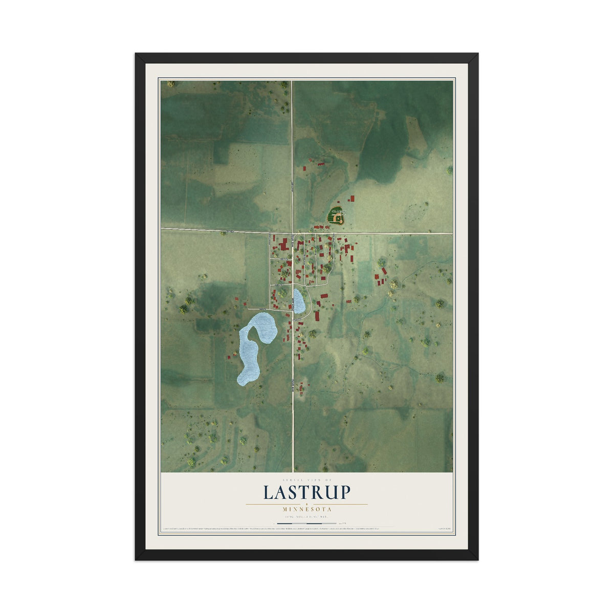 Map of Lastrup, Minnesota, 12 x 18 inch print in a black wood frame