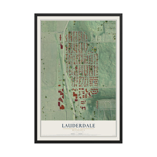 Map of Lauderdale, Minnesota, 12 x 18 inch print in a black wood frame