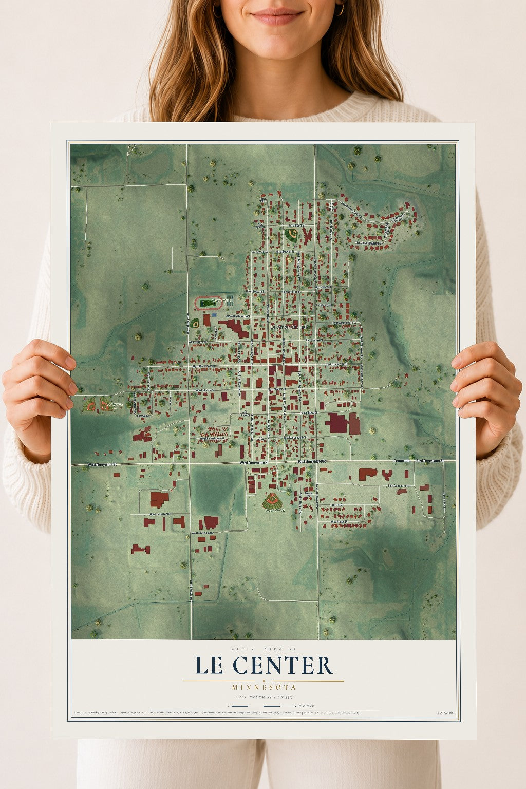 Map of Le Center, Minnesota, 18 x 24 inch unframed archival matte print