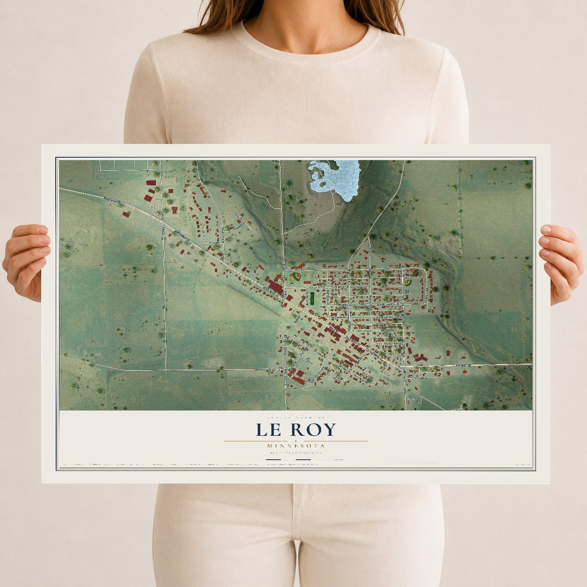 Map of Le Roy, Minnesota, 12 x 18 inch unframed archival matte print
